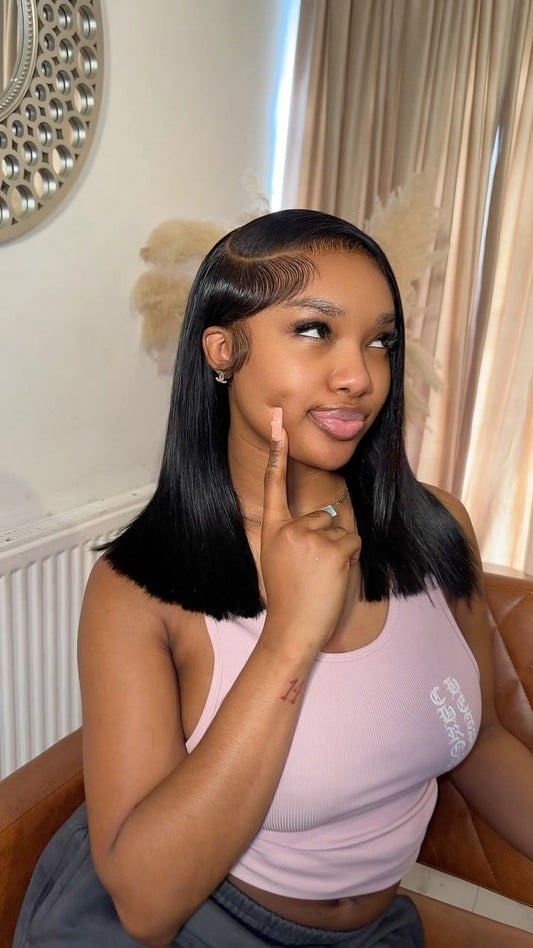 13x4 dentelle frontale Bob perruque pré plumée 4x4 perruques de cheveux humains brésilien Remy os droite courte Bob perruque pour les femmes